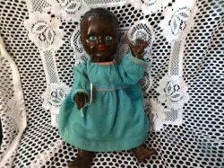 14'' PAINTED BLACK AA BISQUE/ COMPO VINTAGE BLACK BOY DOLL JTD MOLDED HAIR